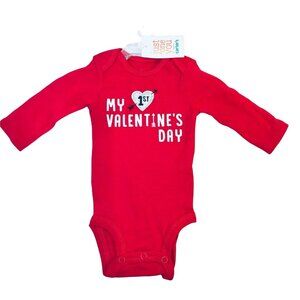 My 1st Valentines Day Red Baby One Piece Long Sleeve Snap Closure Newborn